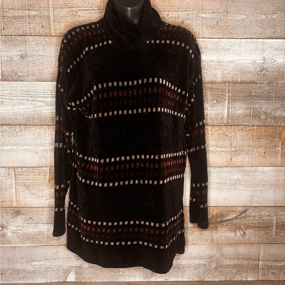 August Silk med knits Catharine Lover Black and Brown Cowl Neck printed Sweater